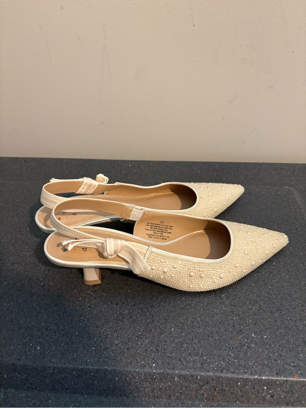 Target Pearl-Embellished Ivory Slingback Kitten Heels